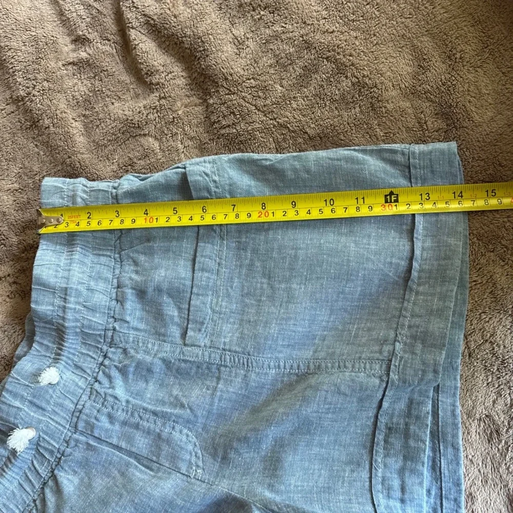 Athleta Cabo Linen 4" Shorts Light Blue Chambray Drawstring Waist 10 - Picture 9 of 9